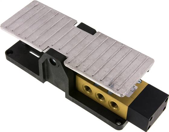 5/3-Wege (Mittelstellung entlüftet)-Fußventil, G 1/4", Federrückstellung