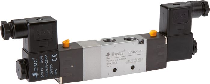 5/3-Wege Magnetventil, G 1/4" (Abluft G 1/8"), Mittelstellung entlüftet, 24 V=, Ecoline