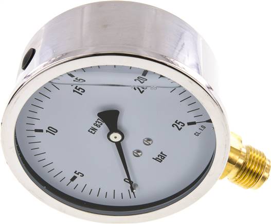 Glycerin-Manometer senkrecht (CrNi/Ms),100mm, 0 - 25 bar -Eco-Line