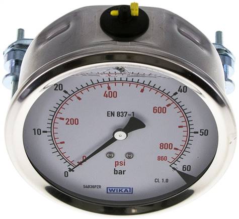 Glycerin-Einbaumanometer, 3kt-Frontring, 100mm, 0 - 60 bar