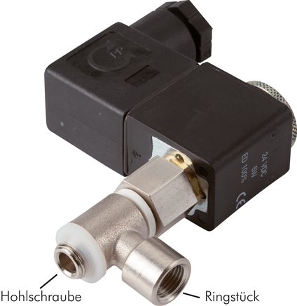 Hohlschrauben-Magnetventil G 1/8"-G 1/8", 3/2-Wege, 24 V AC (NC)PE-Ringstück