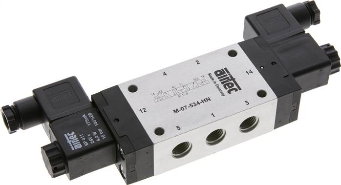 5/3-Wege Magnetventil, G 1/4", Mittelstellung belüftet, 24 V=