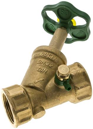 Schrägsitz-Absperrventil, Rp 1-1/4", PN 10, Messing, DVGW, mit Entleerung