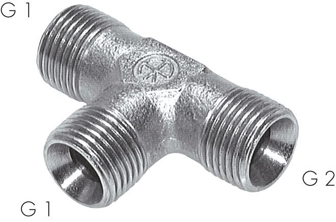 T-Stück, 60°Konus G 3/4"-G 3/4"-G 3/4" (AG), Stahl verzinkt