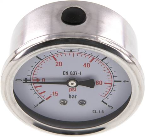 Glycerin-Manometer waagerecht (CrNi/Ms),63mm, -1 bis 5bar -Eco-Line