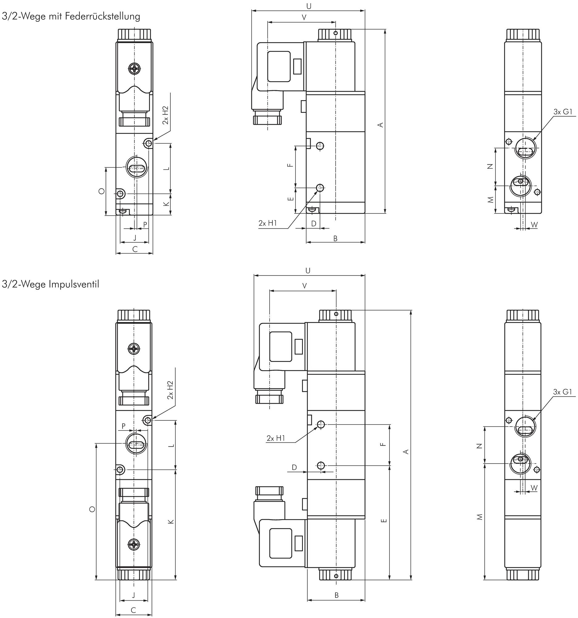 3/2-Wege Magnetventil, G 1/8", Federrückstellung (NC), 24 V DC