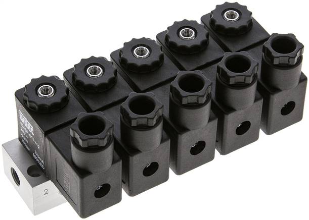 3/2-Wege Magnetventil, G 1/8", geschlossen (NC), 5-fach 24V=