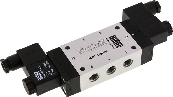 5/3-Wege Magnetventil, G 1/4", Mittelstellung geschlossen, 24 V=