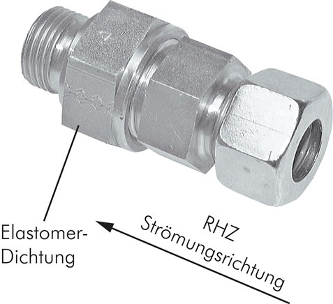 Hydraulik-Rückschlagventil 18 L (M26x1,5)-G 1/2", Klemmring 1.4571 (NC), Durchfluss Rohr zu Gewinde