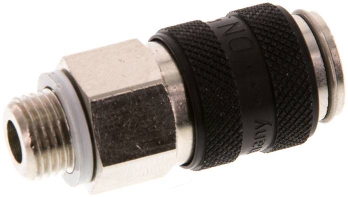 Schnellkupplung (NW5) G 1/8"(AG), Messing vernickelt, für Stecker beidseitig absperrend, schwarz