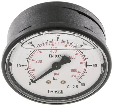 Glycerin-Manometer waagerecht (KU/Ms), 63mm, 0 - 60 bar