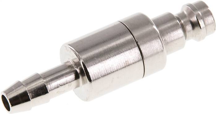 Kupplungsstecker (NW5) 6 (1/4")mm Schlauch, Messing vernickelt, beidseitig absperrend