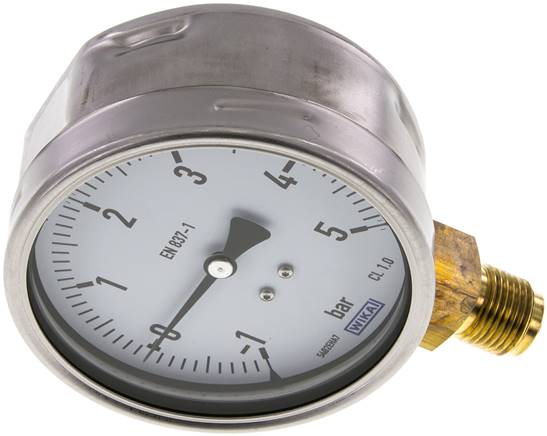 Manometer senkrecht (CrNi/Ms), 100mm, -1 bis 5 bar