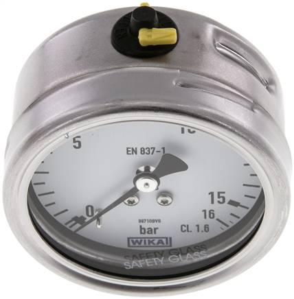 Chemie-Manometer waagerecht, 63mm, 0 - 16 bar