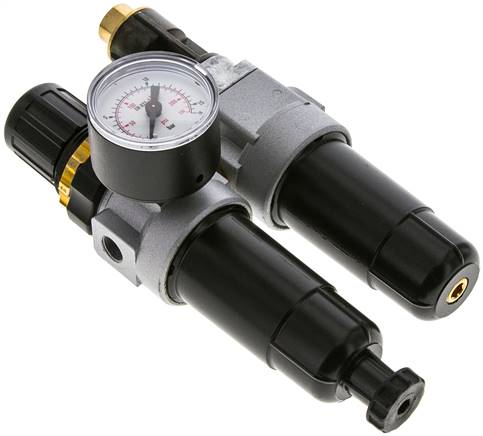 Mini-Wartungseinheit, 2-tlg., G 1/8", 0,5 - 10 bar, Metallbehälter