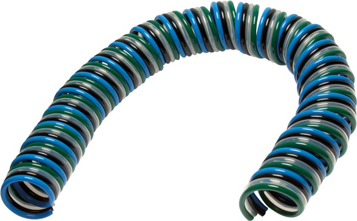 PU-Spiralschlauch 6 x 4mm 5,0mtr. Arbeitsl. Quattro-Schlauch (4-fach), radialer Abgang