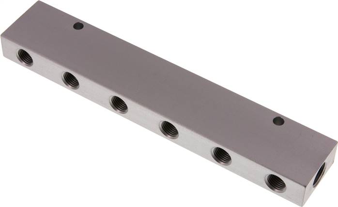 Verteilerleiste 2 x G 3/8"-12 x G 1/4", Aluminium eloxiert, doppelseitig