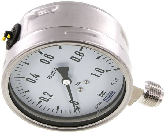 Chemie-Manometer senkrecht, 100mm, 0 - 1 bar