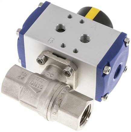 Pneumat. Messing-Kugelhahn, G 1/2", doppeltwirkend, FKM-Dichtung