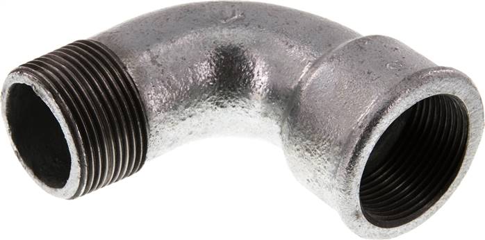 90°-Bogen Rp 1-1/4"(IG)-R 1-1/4"(AG), Temperguss verzinkt, kurz Typ 1a