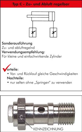 Drosselrückschlagventil G 1/2", zu- und abluftregelnd (C), Messing
