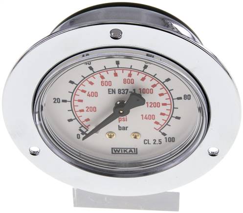 Einbaumanometer (CrNi/Ms), Frontring, 63mm, 0 - 100 bar