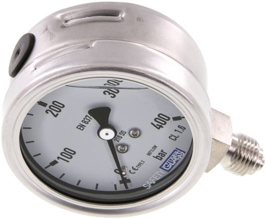 Chemie-Glycerin-Manometer senkrecht, 63mm, 0 - 400 bar