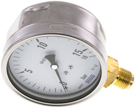 Manometer senkrecht (CrNi/Ms), 100mm, 0 - 16 bar