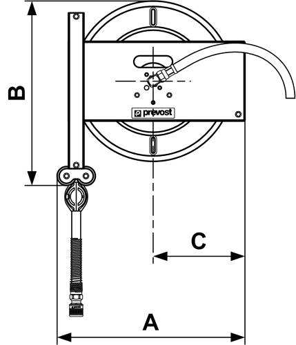 Prevost Schlauchaufroller 10 m für Wasser, Edelstahl, Gummischlauch DMOI1610LS