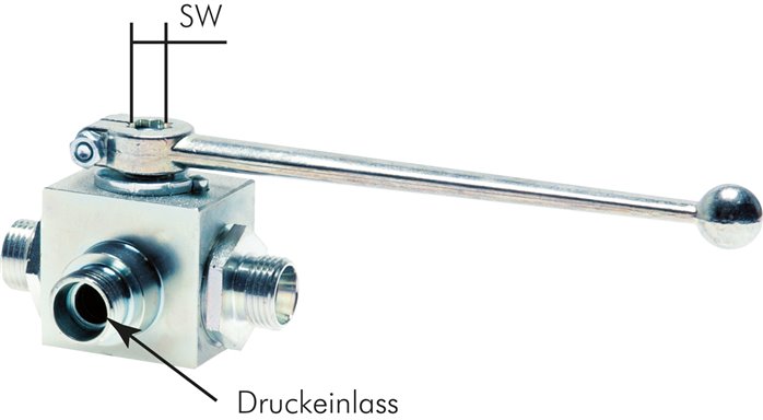 Hochdruck-3-Wege Kugelhahn, L-Bohrung, 25 S (M36x2), 0 bis 400bar