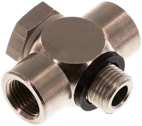 T-Verschraubung G 1/8" AG/IG, Messing vernickelt, m. Hohlschraube