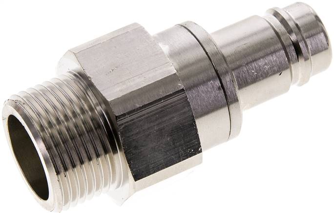 Kupplungsstecker (NW15) G 1"(AG), Messing vernickelt, beidseitig absperrend