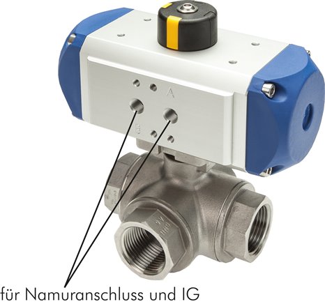 Pneumat. 3-Wege-Kugelhahn (T3), doppeltwirkend, G 1-1/2", ES
