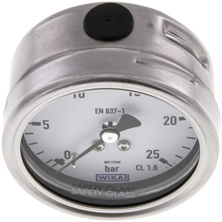 Chemie-Manometer waagerecht, 63mm, 0 - 25 bar, Edelstahl