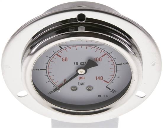 Glycerin-Einbaumanometer,Frontring, 63mm, 0 - 10 bar -Eco-Line