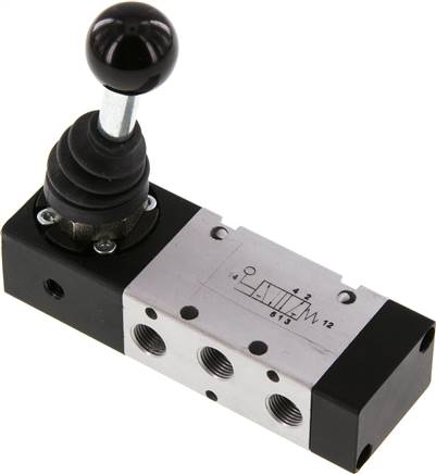 5/2-Wege Handhebelventil, Federrückstellung, G 1/8", -0,95 bis 10 bar