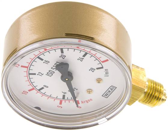 Schweißtechnik-Manometer 63mm, 0 - 30 l/min (Ar) / 0 - 28 l/min (CO2) bar, Argon