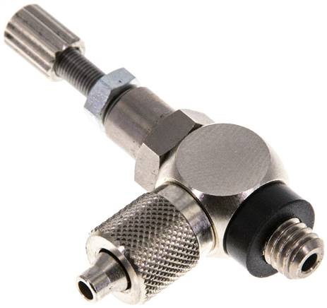 Drosselrückschlagventil M 5-4,3 x 3mm, abluftregelnd (B), Messing, Rändelschraube und Kontermutter