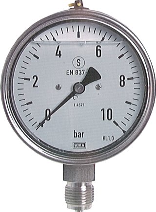 Gly.-Sicherheits-Manometer senkrecht,100mm, 0 - 10 bar