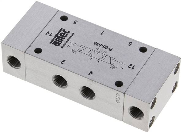 5/3-Wege Pneumatikventil, G 1/8", Mittelstellung geschlossen