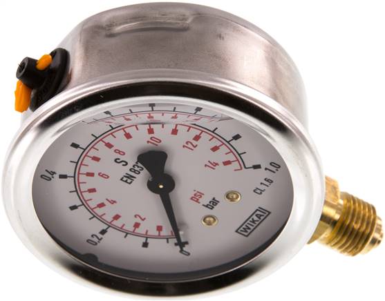 Glycerin-Manometer senkrecht (CrNi/Ms), 63mm, 0 - 1 bar