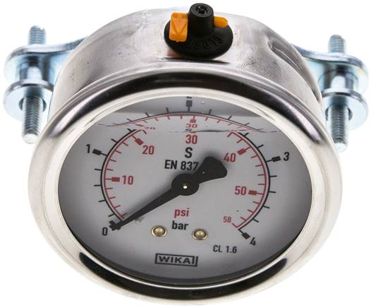 Glycerin-Einbaumanometer, 3kt-Frontring, 63mm, 0 - 4 bar, NPT