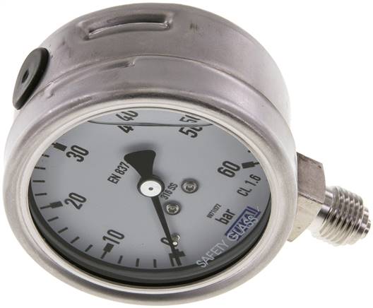 Chemie-Glycerin-Manometer senkrecht, 63mm, 0 - 60 bar