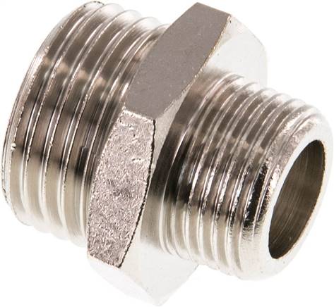 Doppelnippel G 1/2"-G 3/8", Messing vernickelt