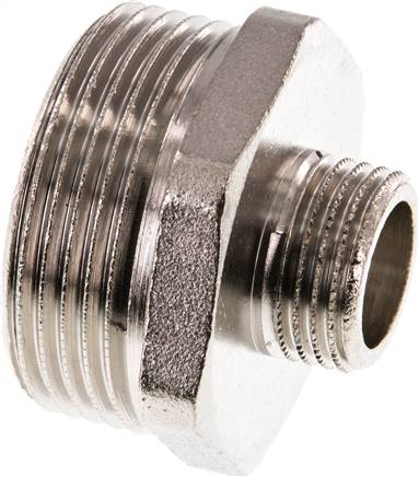 Doppelnippel G 1-1/4"-G 1/2", Messing vernickelt
