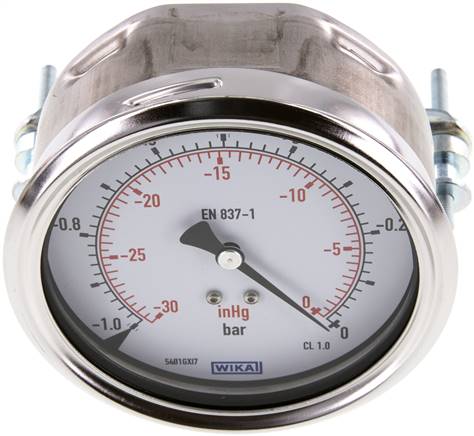Einbaumanometer, 3-kant-Frontring, 100mm, -1 bis 0 bar