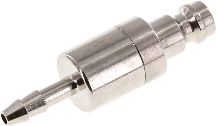 Kupplungsstecker (NW5) 4mm Schlauch, Messing vernickelt, beidseitig absperrend