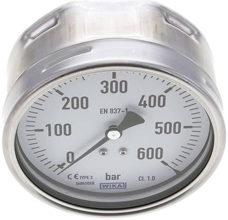 Manometer waagerecht (CrNi/Ms), 100mm, 0 - 600 bar