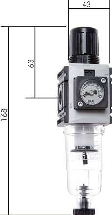 FUTURA Filterregler, G 1/4", 0,5 - 8 bar, Baureihe 0, Kompaktmanometer, Ablass automatisch