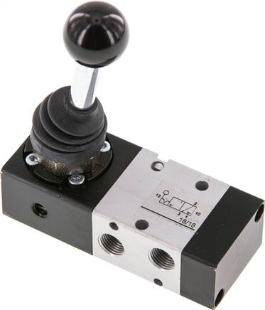 3/2-Wege Handhebelventil, Raste, G 1/8", -0,95 bis 10 bar